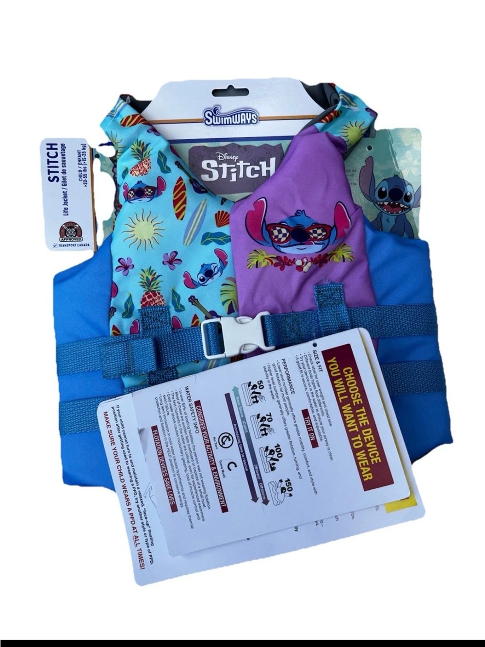 Life Jacket Small Disney Stitch Youth Buckle Swim Life Vest 33-55 lbs Size S